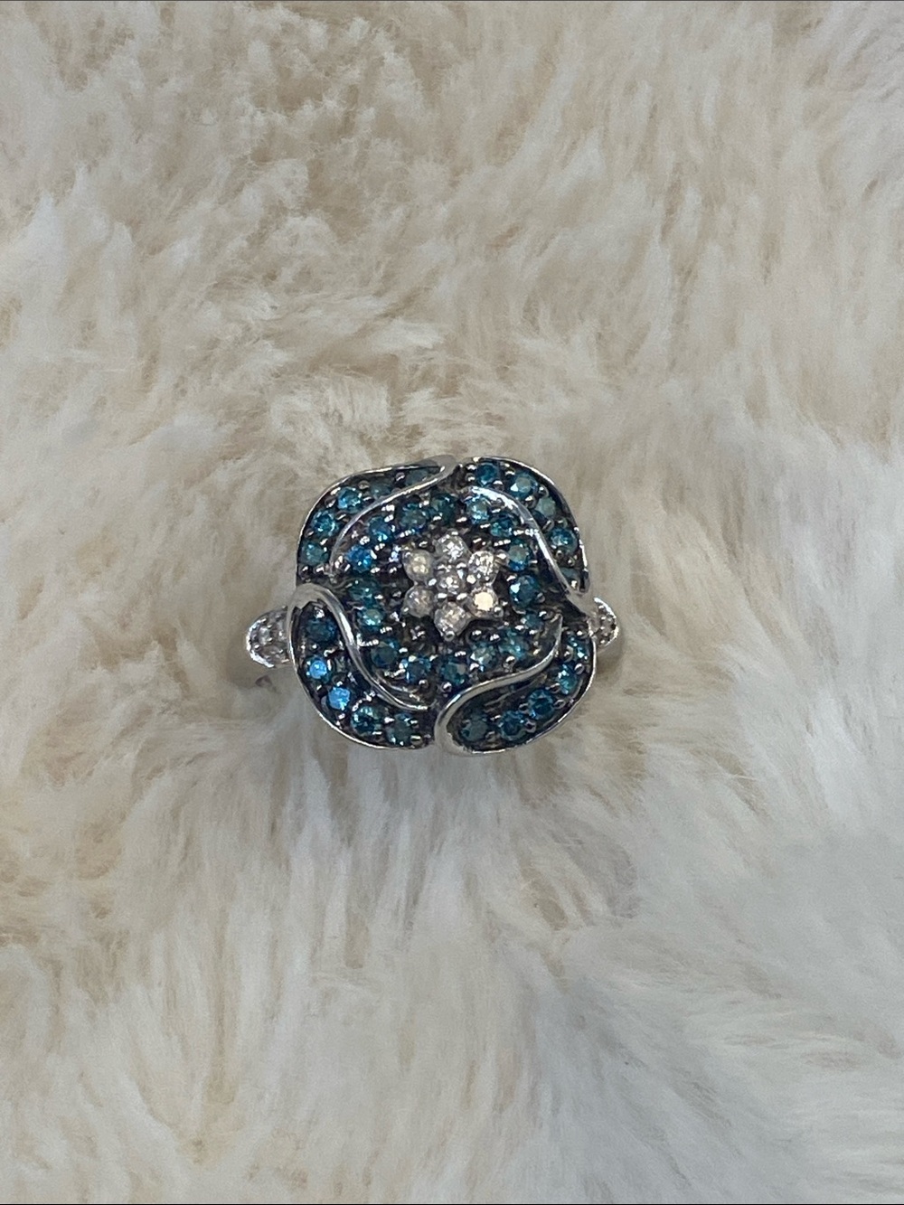 Floral Blue Diamond Ring